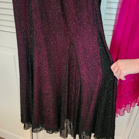 Saks Fifth Ave Beaded Halter Style Gown - Sheer Black W/ Fuchsia Lining - Picture 3 of 6